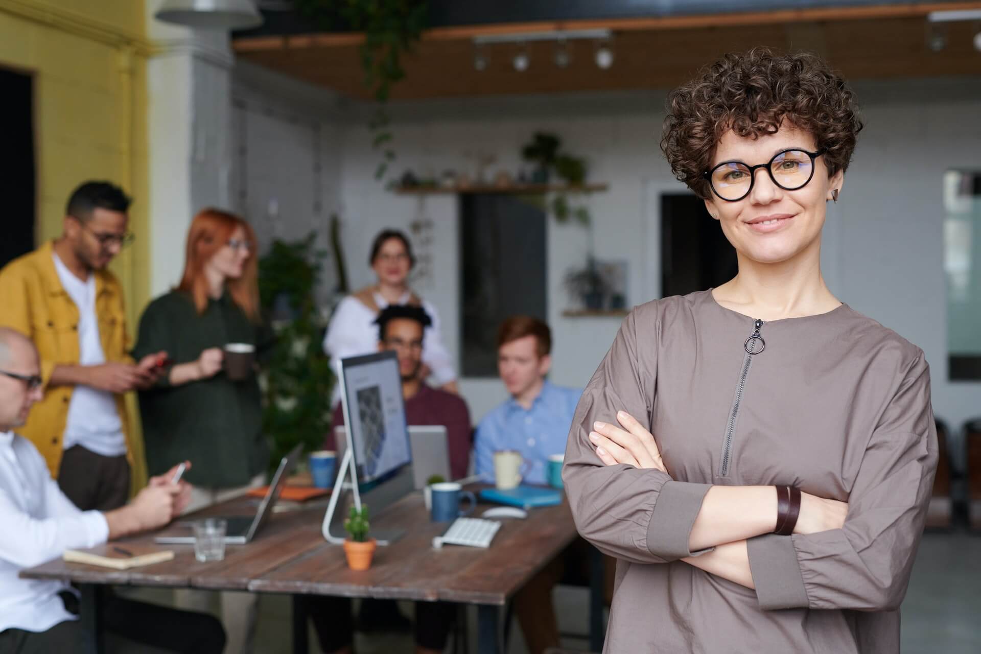 Professionals collaborating in a workplace